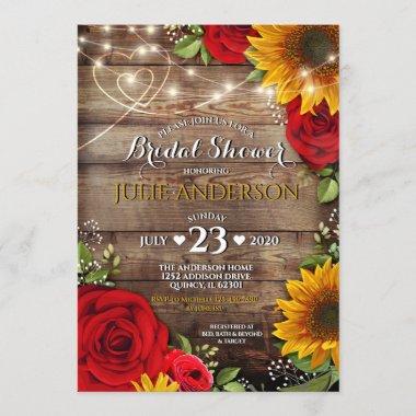 Sunflower and Rose Rustic Bridal Shower Invitations