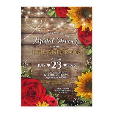 Sunflower and Rose Rustic Bridal Shower Invitations