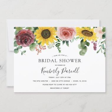 Sunflower and Roses Bridal Shower Invitations