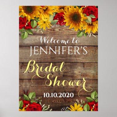 Sunflower and Roses Rustic Bridal Shower Sign
