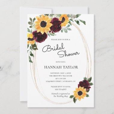Sunflower and Roses Rustic Greenery Bridal Shower Invitations