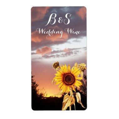 SUNFLOWER AND SUMMER SUNSET WEDDING WINE MONOGRAM LABEL