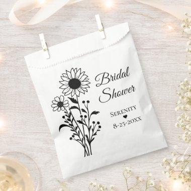 Sunflower Black White Floral   Favor Bag