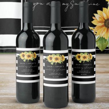 Sunflower Black White Stripe Joint Wedding Shower Wine Label