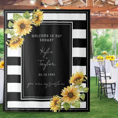 Sunflower Black & White Stripe Wedding Shower Tapestry