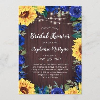 Sunflower Blue Floral Border Bridal Shower Invitations