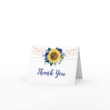 Sunflower Blue Floral Bridal Shower Thank You Invitations