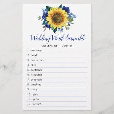 Sunflower Blue Floral Bridal Shower Word Game