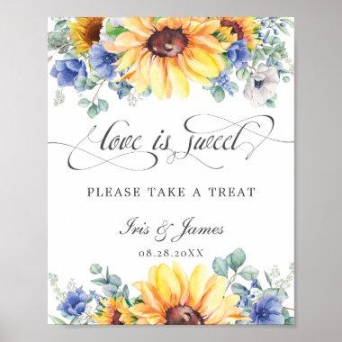Sunflower Blue Floral Love is Sweet Take a Treat Poster