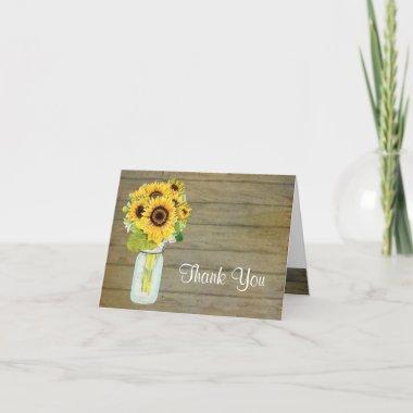 Sunflower Bouquet Rustic Country Mason Jar Flowers Thank You Invitations