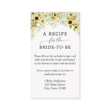 Sunflower Bridal Recipe Request Enclosure