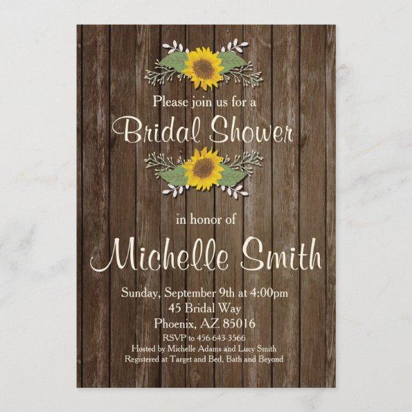 Sunflower Bridal Shower Invitations, Rustic, Floral Invitations