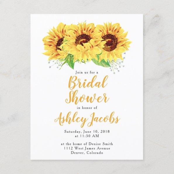 Sunflower Bridal Shower Invitations Watercolor