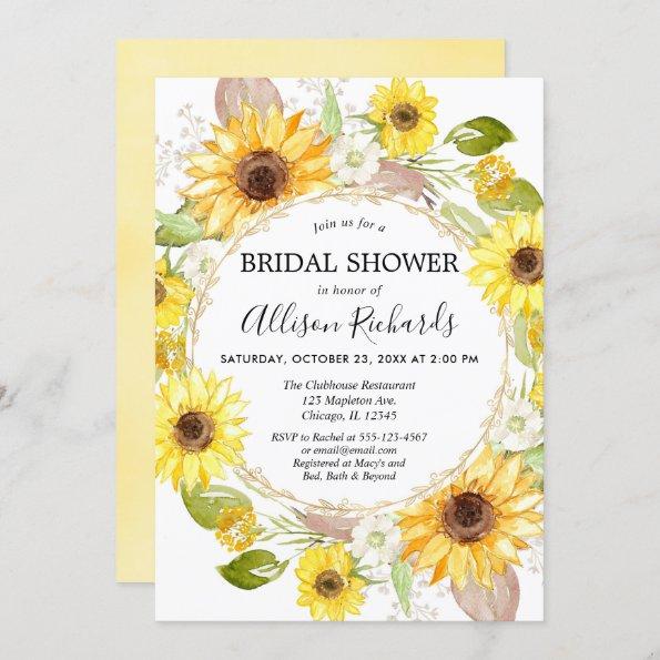 Sunflower bridal shower invitations watercolor