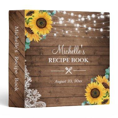 Sunflower Bridal Shower Recipe Book String Lights 3 Ring Binder