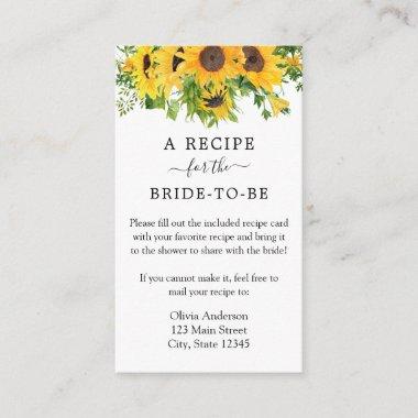 Sunflower Bridal Shower Recipe Request Enclosure Invitations