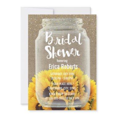 Sunflower Bridal Shower Rustic Burlap & Mason Jar Invitations