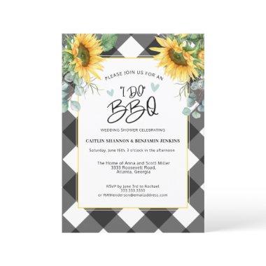 Sunflower Buffalo Plaid I Do BBQ Bridal Shower Invitations