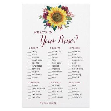 Sunflower Burgundy Floral Purse Bridal Shower Game