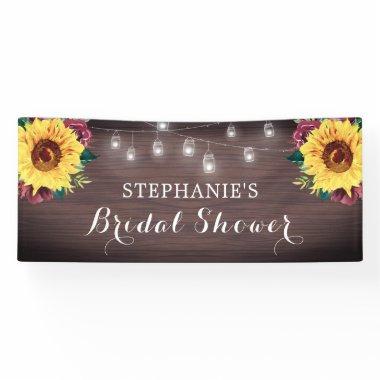 Sunflower Burgundy Rose Jars Wood Bridal Shower Banner