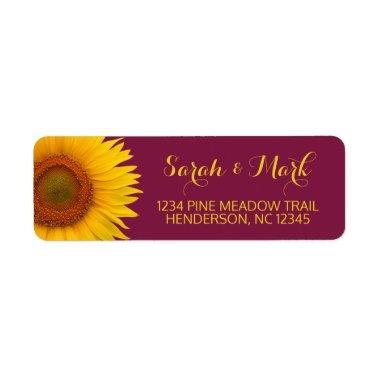 Sunflower Burgundy Wedding Return Address Label