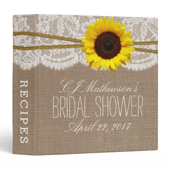 Sunflower Burlap & Lace Bridal Shower Recipe Binder