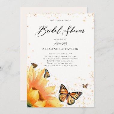 Sunflower Butterflies Gold Rustic Bridal Shower Invitations