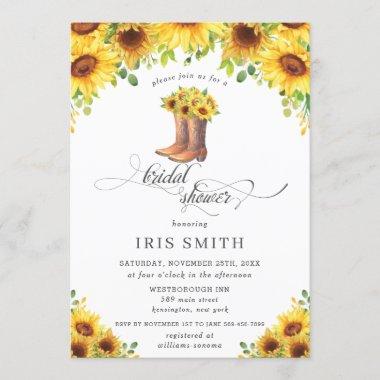 Sunflower Cowboy Boots Country Bridal Shower Invitations