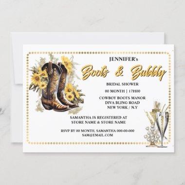 Sunflower cowgirl boots bubbly gold frame chic Invitations