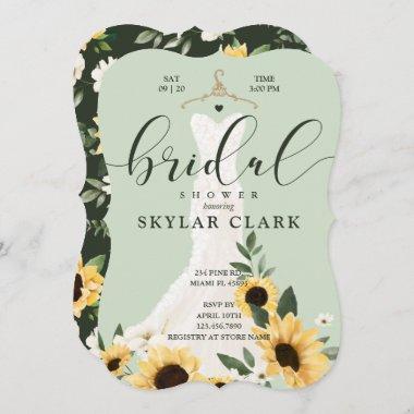 Sunflower Cream Wedding Dress Bridal Shower Invitations