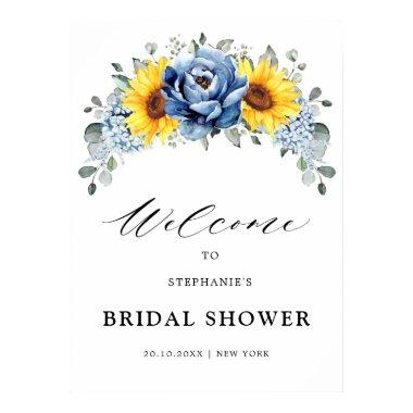 Sunflower Dusty Blue Slate Bridal Shower Welcome  Poster