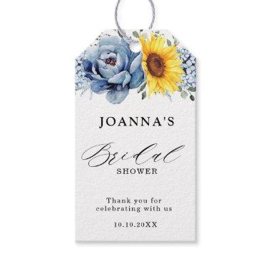 Sunflower Dusty Blue Slate Peony Bridal Shower Gift Tags