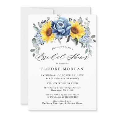 Sunflower Dusty Blue Slate Peony Bridal Shower Invitations