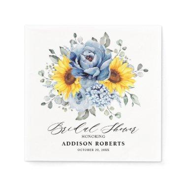 Sunflower Dusty Blue Slate Peony Bridal Shower   Napkins