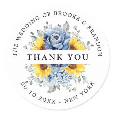 Sunflower Dusty Blue Slate Peony Thank you Classic Round Sticker