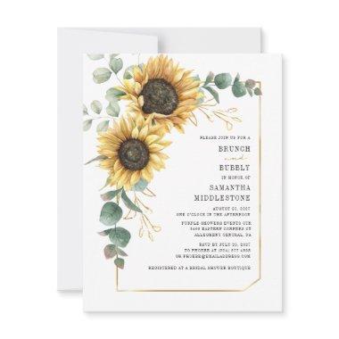 Sunflower Eucalyptus Brunch Bubbly Bridal Shower Invitations