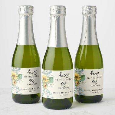 Sunflower Eucalyptus Cheers Bridal Shower Favor Sparkling Wine Label
