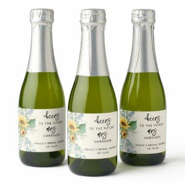 Sunflower Eucalyptus Cheers Bridal Shower Favor Sparkling Wine Label