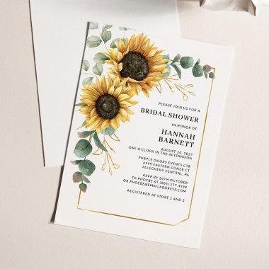 Sunflower Eucalyptus Floral Bridal Shower Invitations