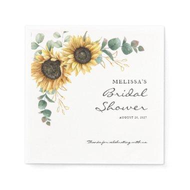 Sunflower Eucalyptus Floral Bridal Shower Paper Napkins