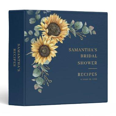 Sunflower Eucalyptus Floral Bridal Shower Recipes 3 Ring Binder