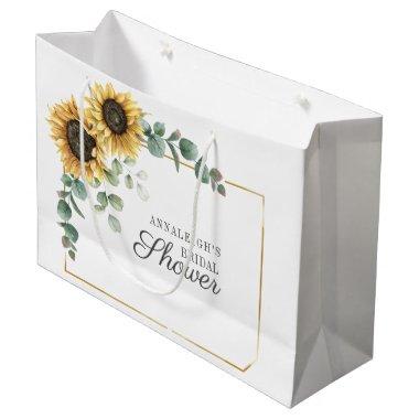 Sunflower Eucalyptus Floral Script Bridal Shower Large Gift Bag