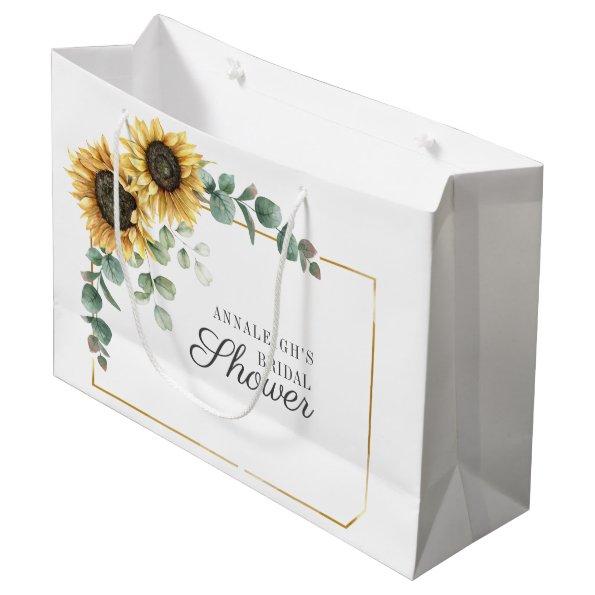 Sunflower Eucalyptus Floral Script Bridal Shower Large Gift Bag