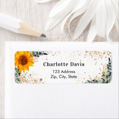 Sunflower eucalyptus glitter dust return address label