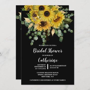 Sunflower eucalyptus greenery watercolor flower Invitations