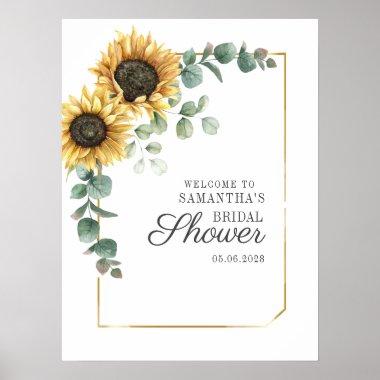 Sunflower Eucalyptus Leaves Script Bridal Shower Poster