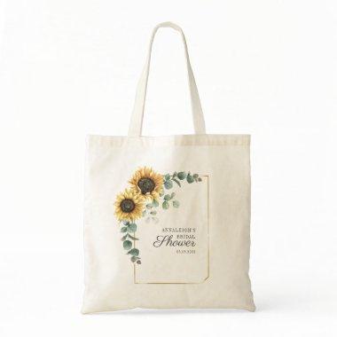 Sunflower Eucalyptus Leaves Script Bridal Shower Tote Bag