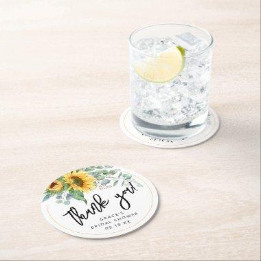 Sunflower Eucalyptus Thank You  Round Paper Coaster