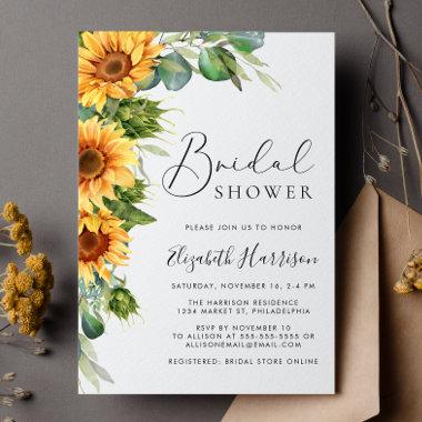Sunflower Eucalyptus Watercolor Bridal Shower Invitations