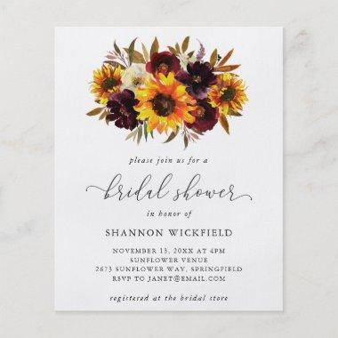 Sunflower Fall Budget Bridal Shower Invitations Flyer